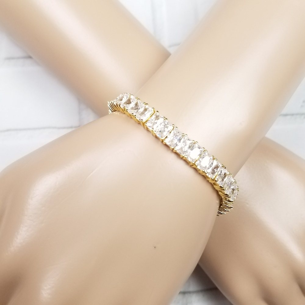 GOLD Emerald cut tennis bracelet 7.25" layering